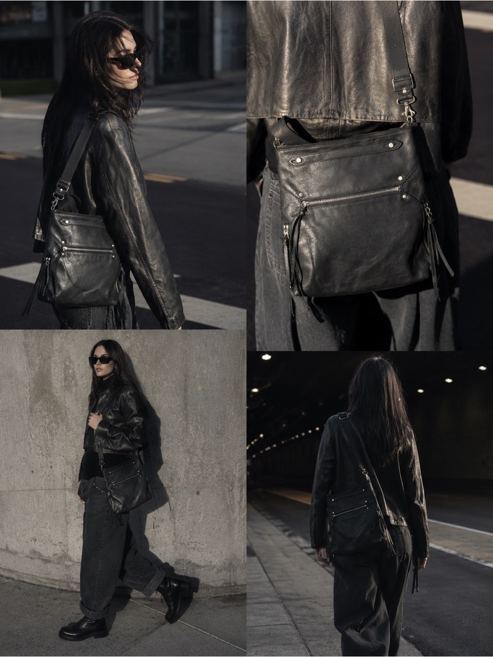 Botkier Black Leather Crossbody with Front Zip Detail modern edgy